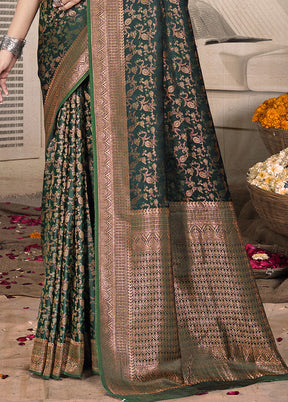 Green Spun Silk Saree With Blouse Piece