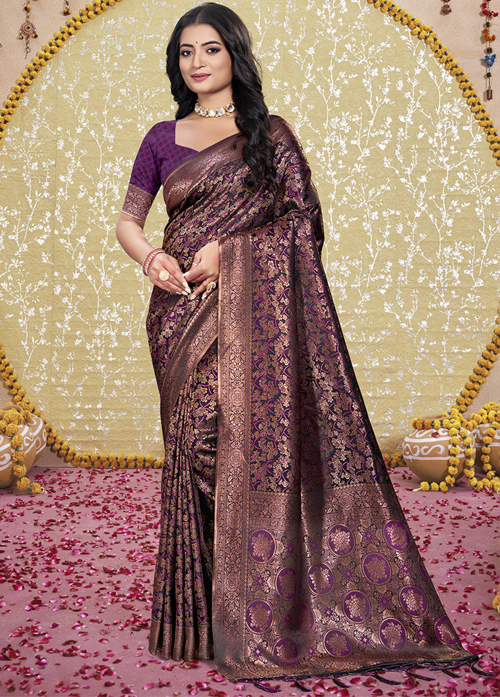 Purple Spun Silk Saree With Blouse Piece