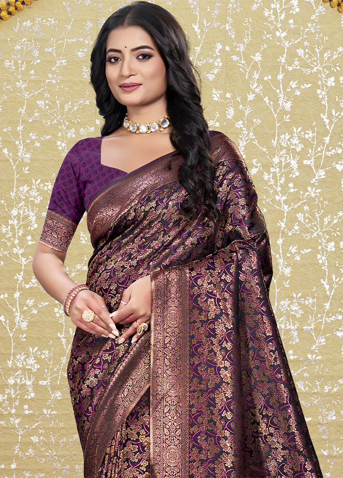 Purple Spun Silk Saree With Blouse Piece