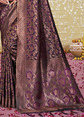 Purple Spun Silk Saree With Blouse Piece