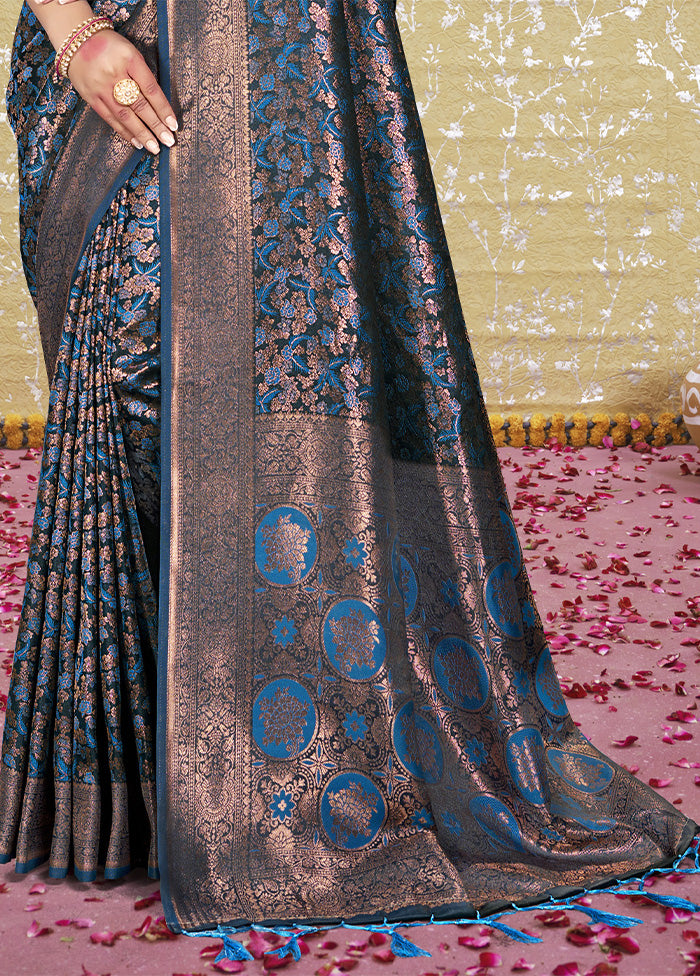 Blue Spun Silk Saree With Blouse Piece