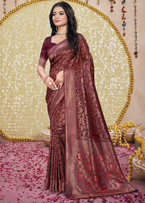 Maroon Spun Silk Saree With Blouse Piece