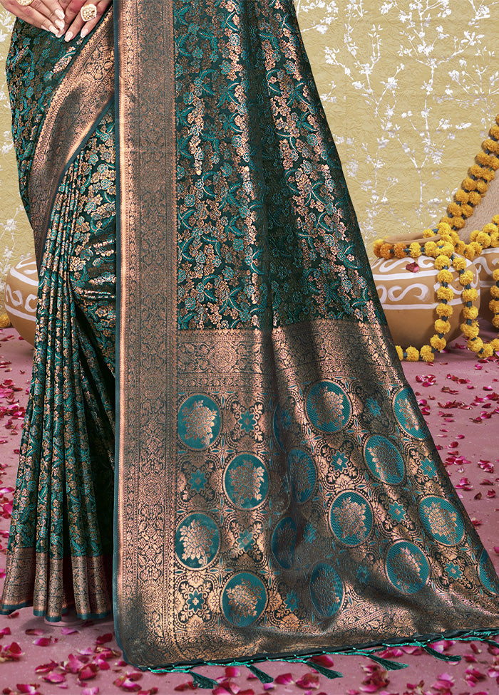 Rama Green Spun Silk Saree With Blouse Piece