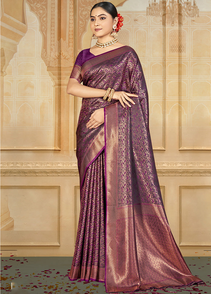 Purple Spun Silk Saree With Blouse Piece