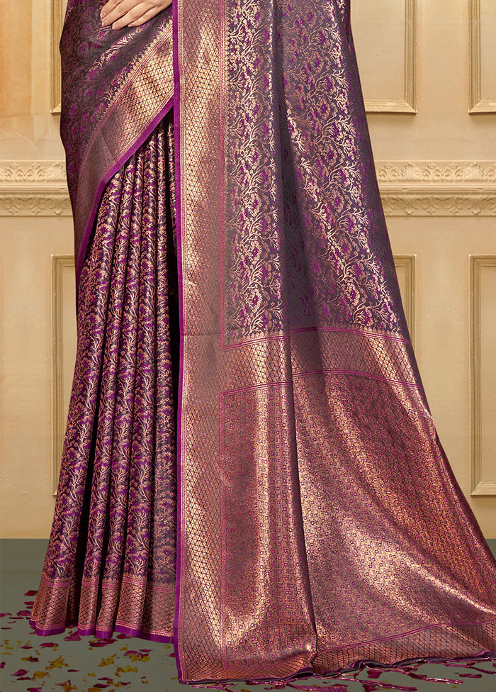 Purple Spun Silk Saree With Blouse Piece