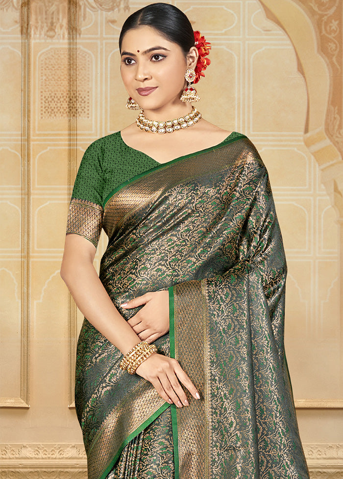 Green Spun Silk Saree With Blouse Piece