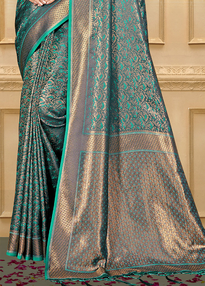 Sea Green Spun Silk Saree With Blouse Piece