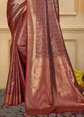 Maroon Spun Silk Saree With Blouse Piece