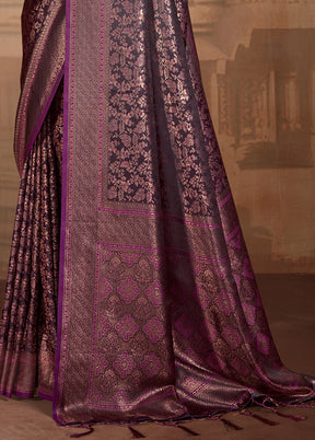 Purple Spun Silk Saree With Blouse Piece