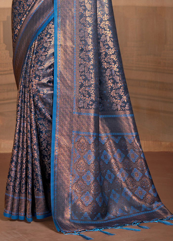 Blue Spun Silk Saree With Blouse Piece