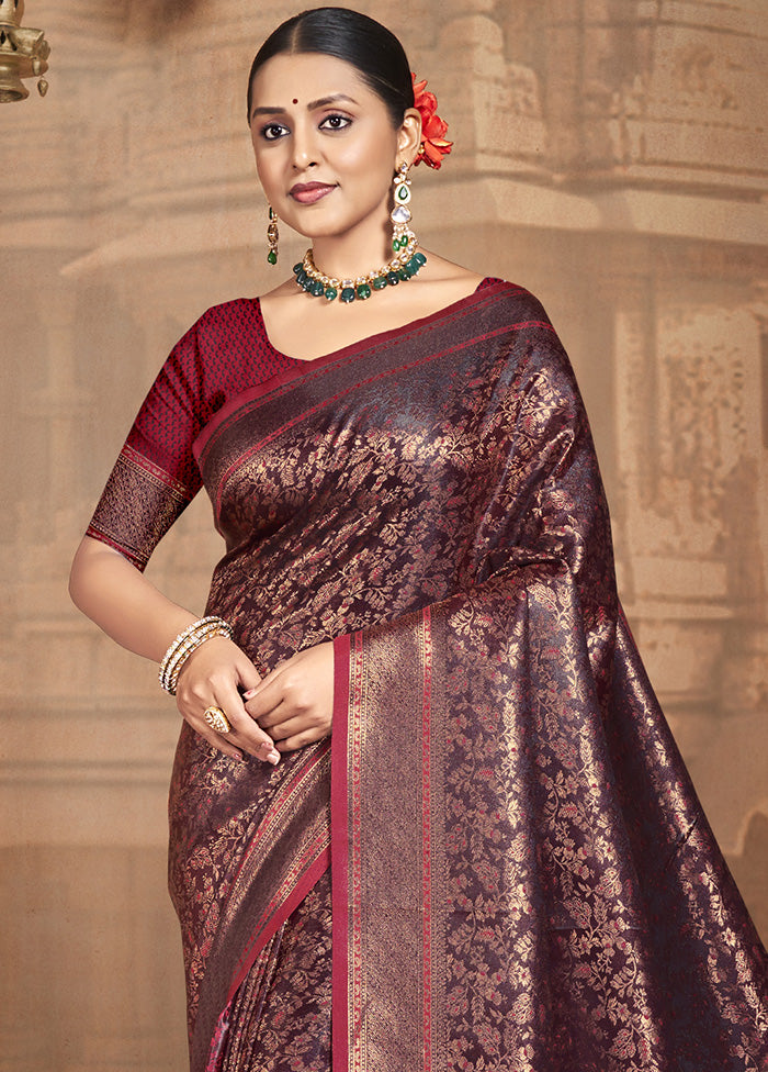 Maroon Spun Silk Saree With Blouse Piece