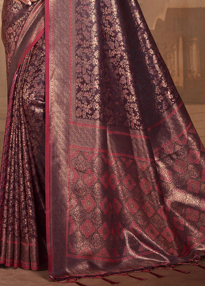 Maroon Spun Silk Saree With Blouse Piece