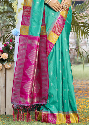 Teal Green Dupion Silk Saree With Blouse Piece