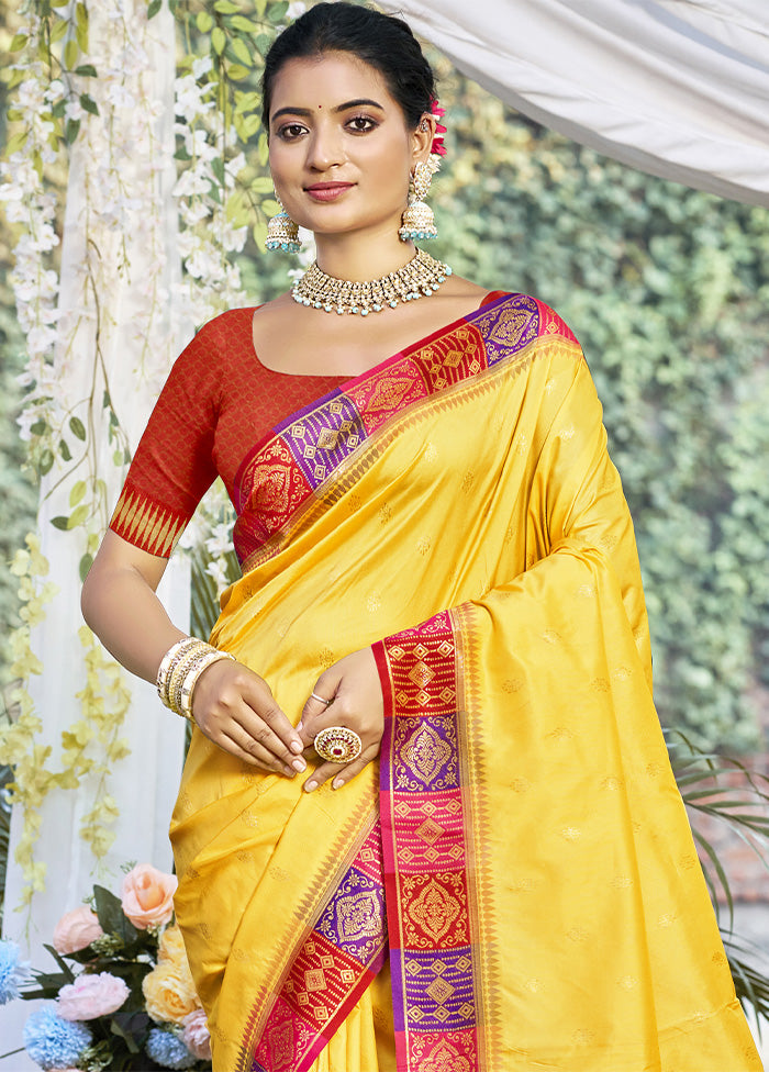 Yellow Dupion Silk Saree With Blouse Piece