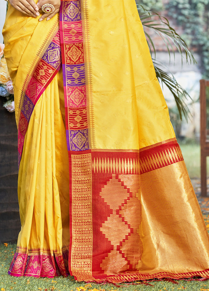 Yellow Dupion Silk Saree With Blouse Piece