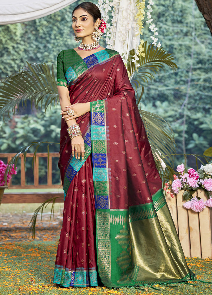 Maroon Dupion Silk Saree With Blouse Piece