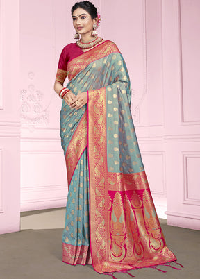 Multicolor Dupion Silk Saree With Blouse Piece