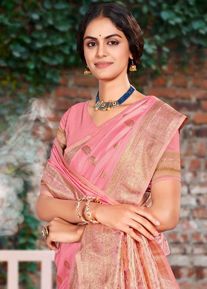 Light Pink Spun Silk Saree With Blouse Piece