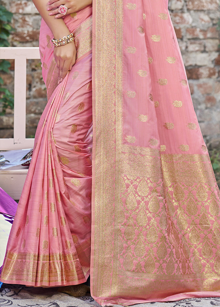 Light Pink Spun Silk Saree With Blouse Piece