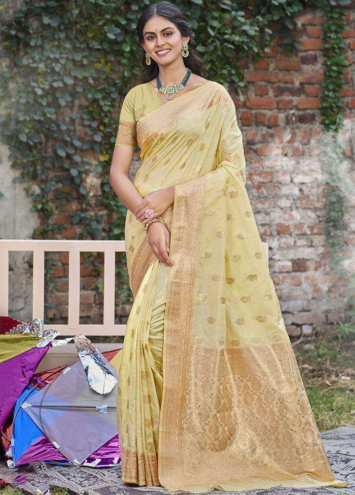 Light Yellow Spun Silk Saree With Blouse Piece