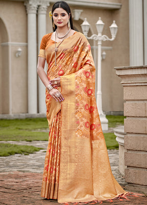 Orange Organza Saree With Blouse Piece