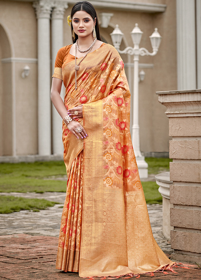 Orange Organza Saree With Blouse Piece