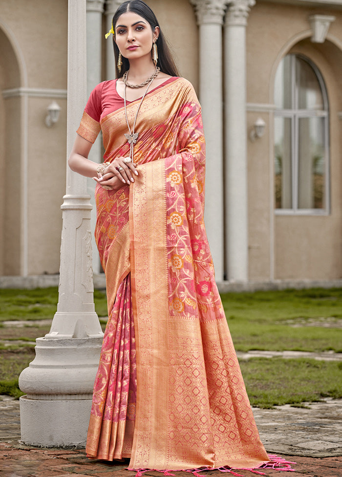 Pink Organza Saree With Blouse Piece