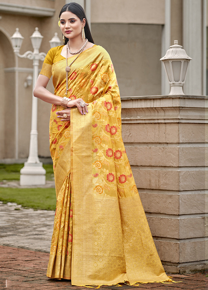 Yellow Organza Saree With Blouse Piece