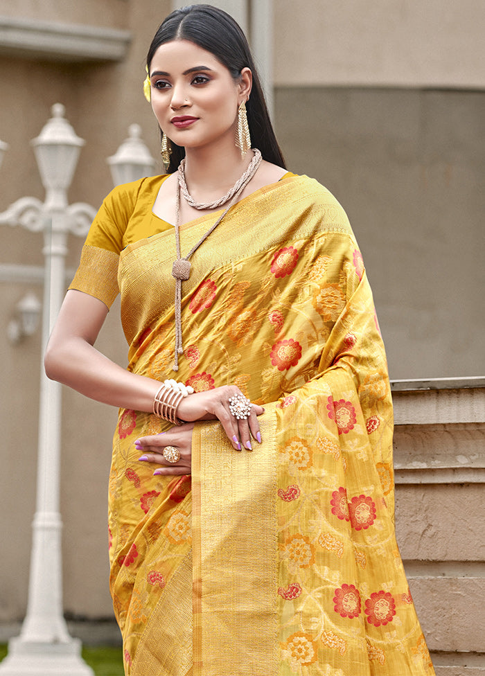 Yellow Organza Saree With Blouse Piece