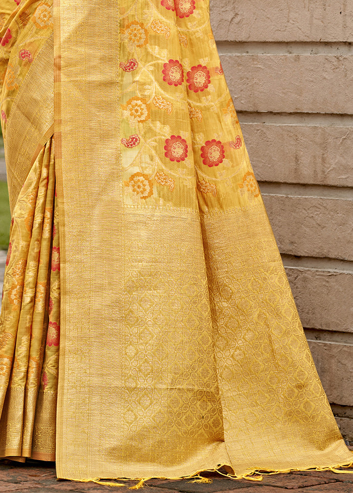 Yellow Organza Saree With Blouse Piece