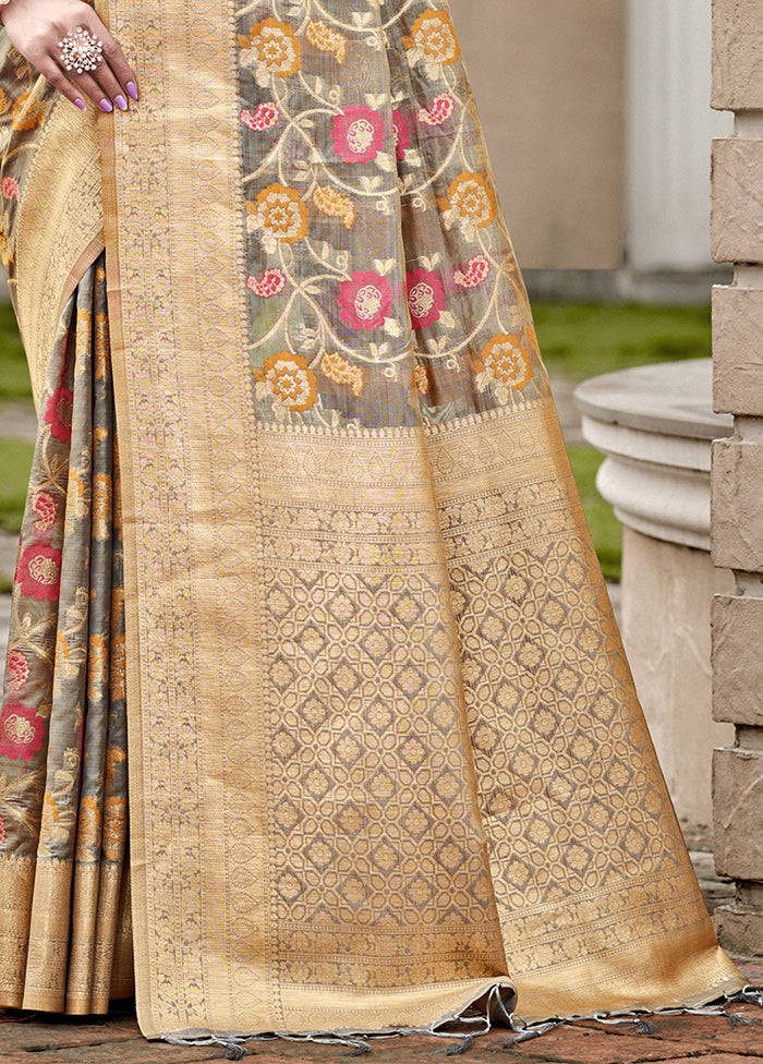 Grey Organza Saree With Blouse Piece