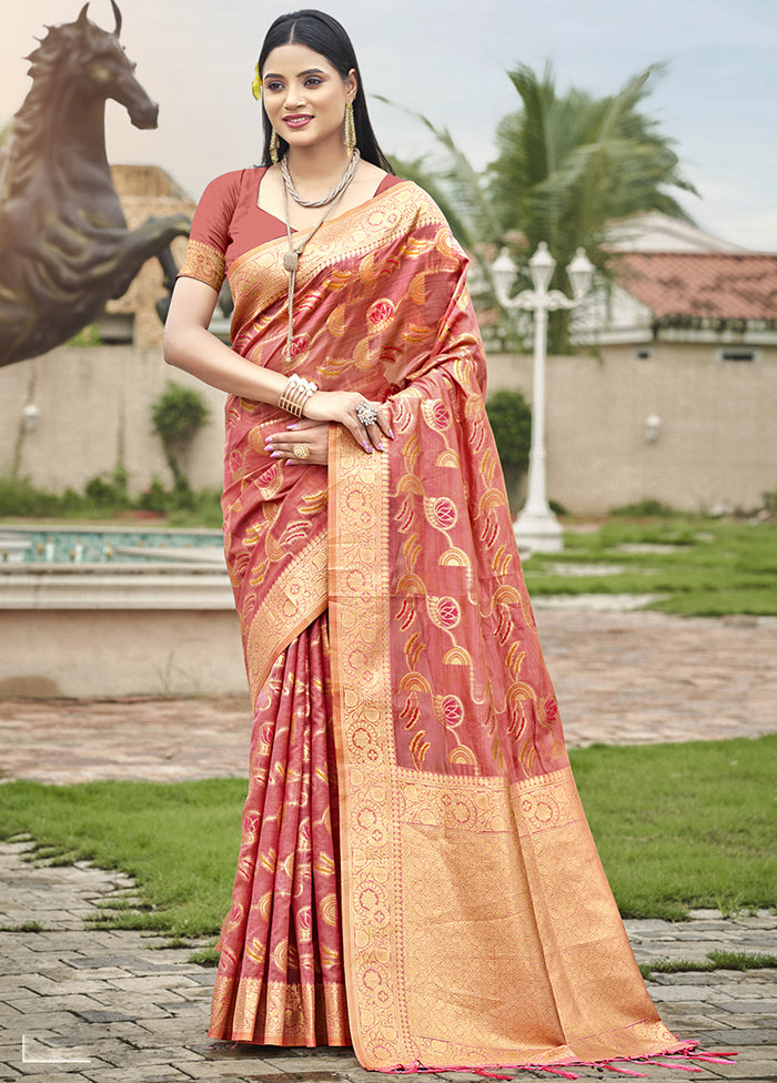 Peach Organza Saree With Blouse Piece