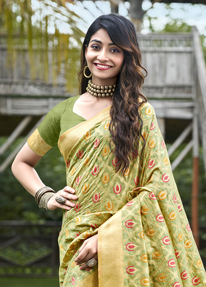 Olive Green Organza Saree With Blouse Piece