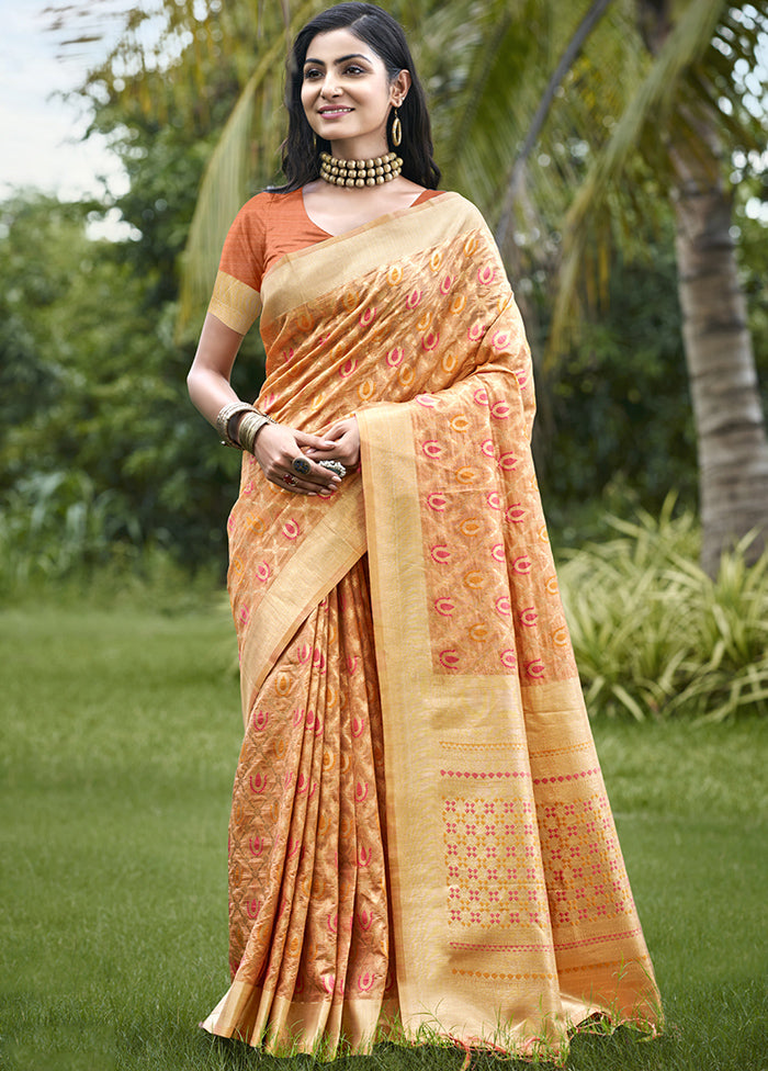 Orange Organza Saree With Blouse Piece