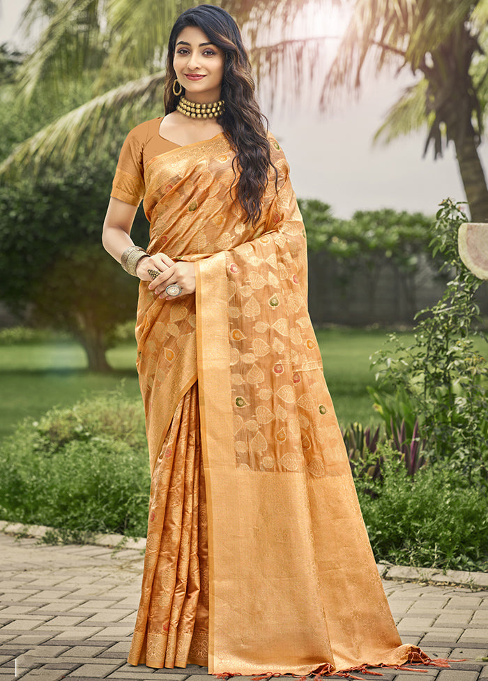 Yellow Organza Saree With Blouse Piece