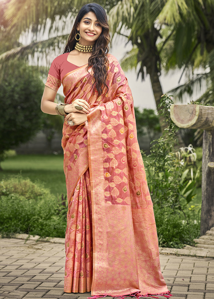 Pink Organza Saree With Blouse Piece