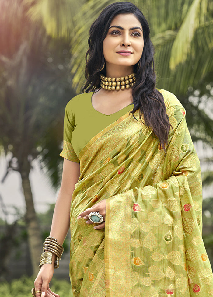 Olive Green Organza Saree With Blouse Piece