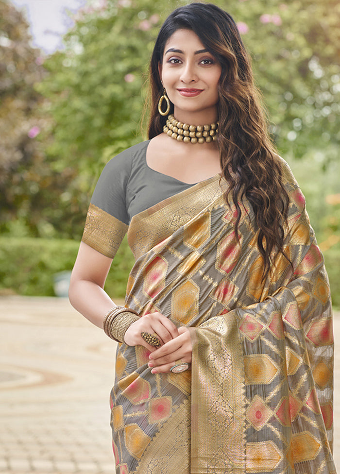 Grey Organza Saree With Blouse Piece