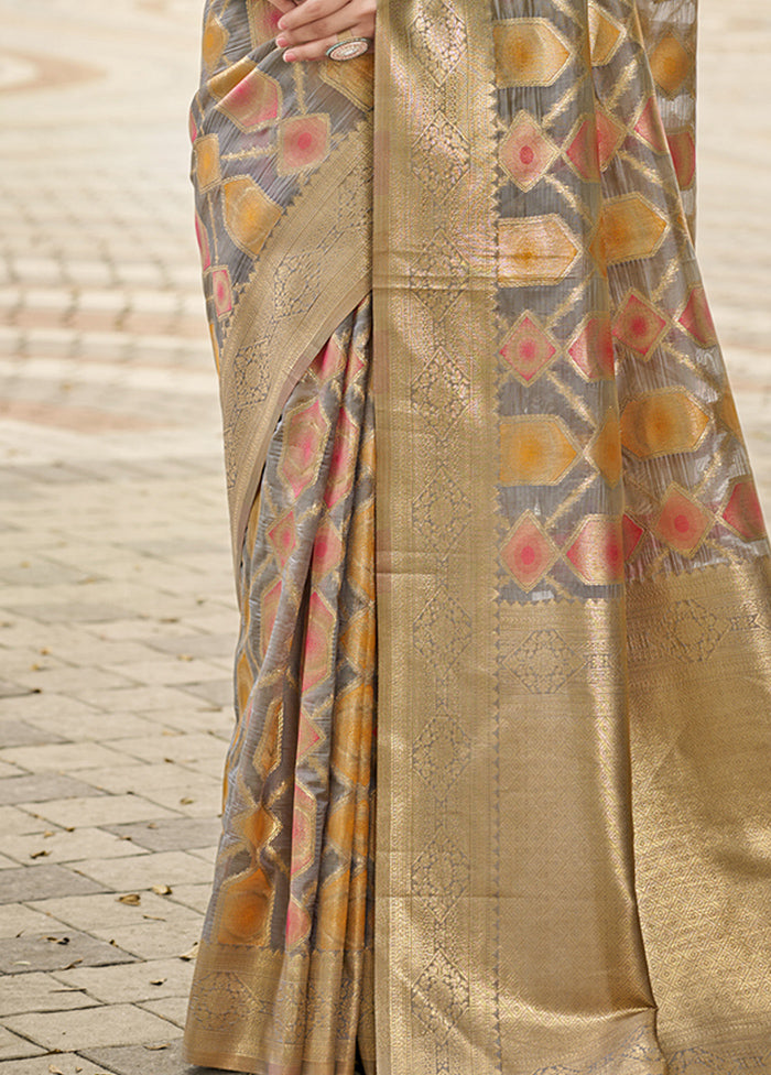 Grey Organza Saree With Blouse Piece