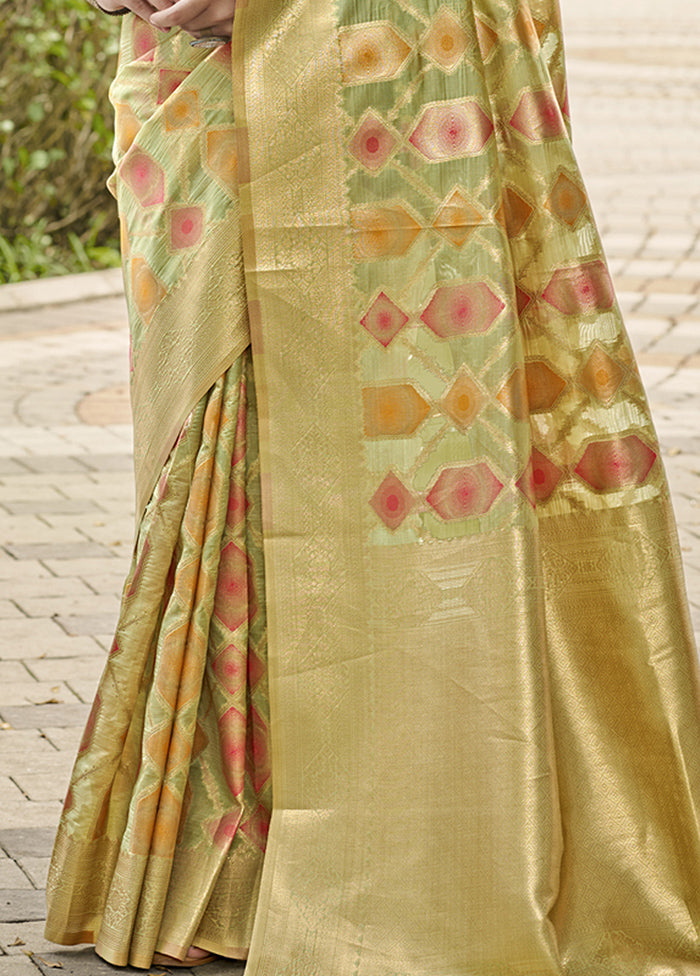 Olive Green Organza Saree With Blouse Piece