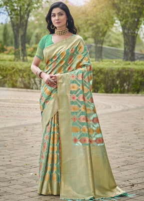 Teal Blue Organza Saree With Blouse Piece