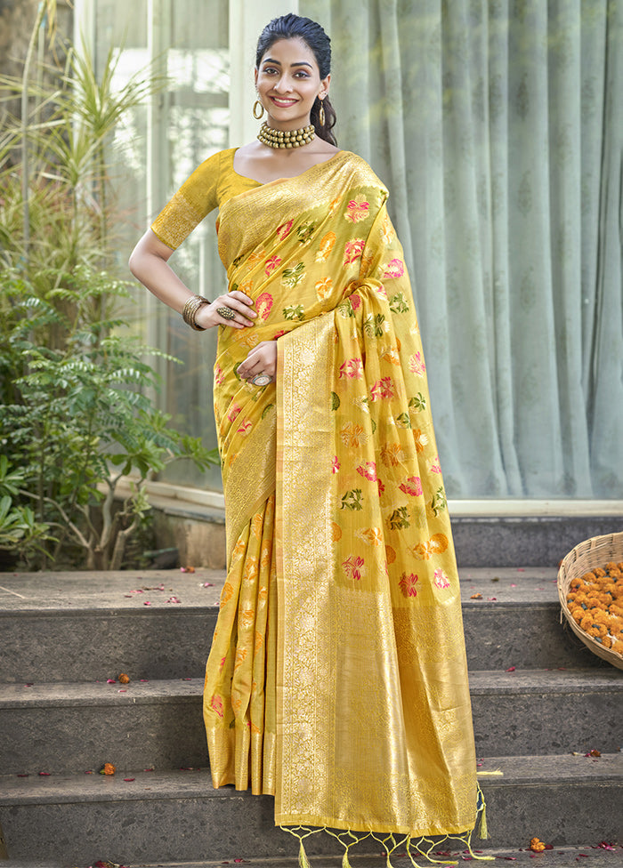 Yellow Organza Saree With Blouse Piece