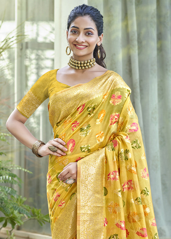 Yellow Organza Saree With Blouse Piece