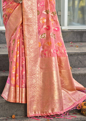 Pink Organza Saree With Blouse Piece