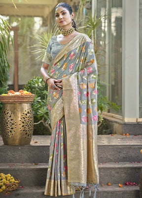 Grey Organza Saree With Blouse Piece