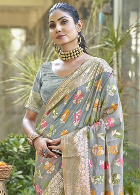 Grey Organza Saree With Blouse Piece