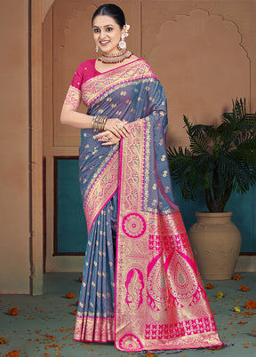 Multicolor Dupion Silk Saree With Blouse Piece