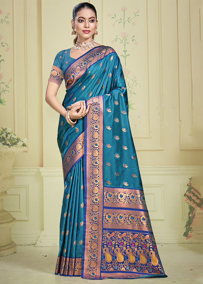 Sky Blue Dupion Silk Saree With Blouse Piece