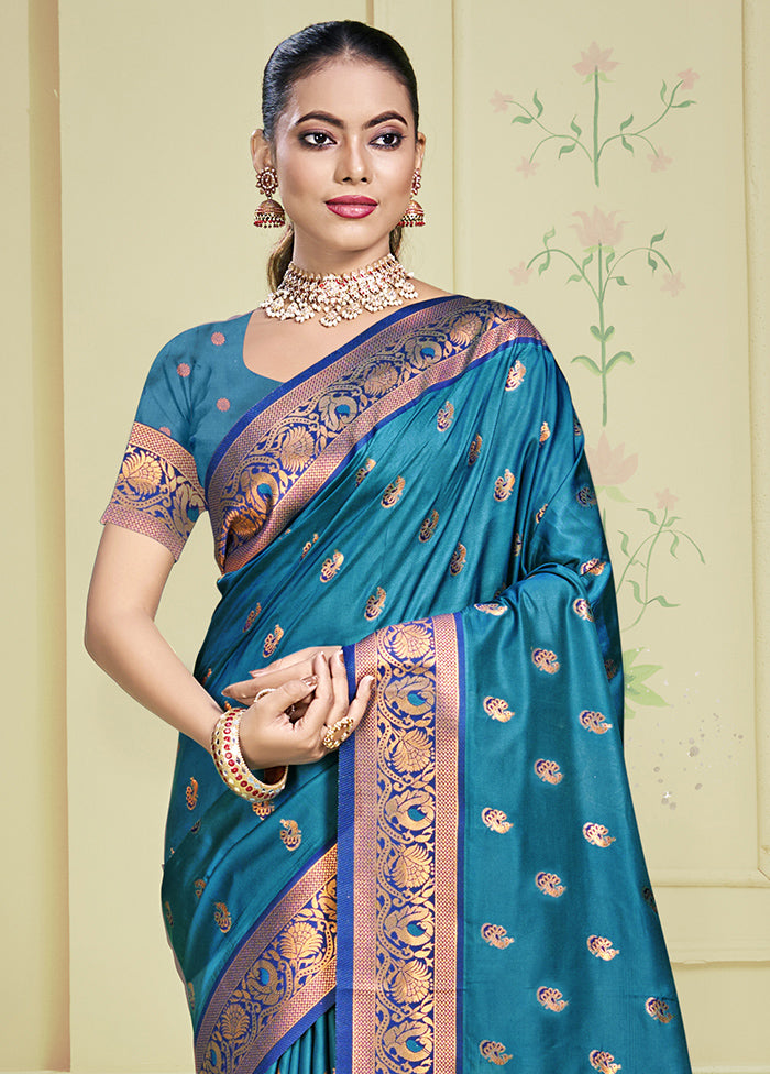 Sky Blue Dupion Silk Saree With Blouse Piece