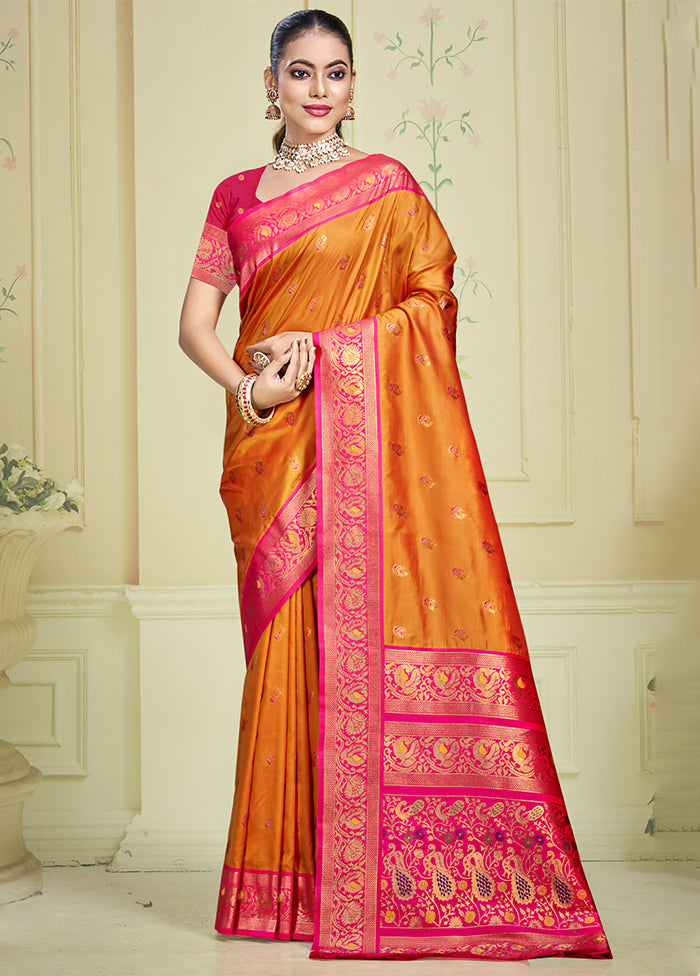 Orange Dupion Silk Saree With Blouse Piece